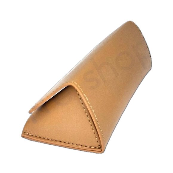 Burberry Triangular Eyeglass Case Cleaning Cloth Tan Leather Logo Unisex Italy - Picture 3 of 3